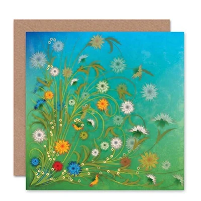 Image of Wee BLUE Coo FLOWERS COLOURFUL SKY GRASS BLANK GREETINGS BIRTHDAY CARD ART