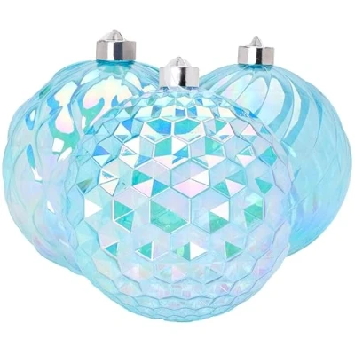 Image of Christmas Concepts® Pack of 3 150mm (5.9&quot;) Giant Blue Iridescent Faceted Baubles Shatterproof Hanging Ornaments Decorations
