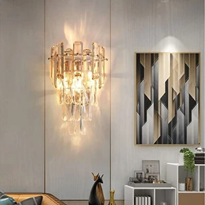 Image of Modern Crystal Wall Lamp, E14 Sconce Light, for Bedroom Living Room Kitchen Hallway Stairs Restaurant Hotel Lighting (Champagne Gold)