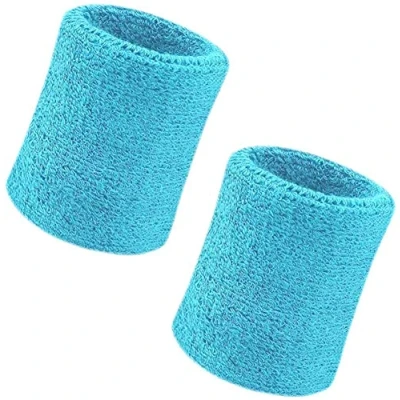 Image of HshDUti Sweatband, Wrist Sweatband 2 Pack, 4 Inch Sports Wristband Soft Thicken Cotton,for Tennis Gymnastics Football Basketball, Running Athletic Light Blue