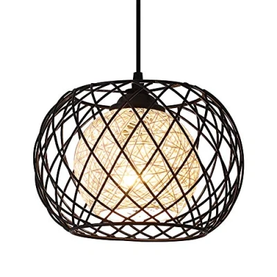 Image of WOWEWA LED Pendant Light, Industrial Ceiling Light Fixtures Vintage Metal Rattan Lampshade,Ceiling Fitting Chandelier Interior for Bedroom Kitchen Restaurant Coffee Bar