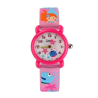 Image of ele ELEOPTION Children&#039;s Watch Waterproof 3D Cute Cartoon Design Round Dial Silicone Rubber Jelly Color Band Quartz Wristwatch for Little Xmas Girls Boy Kids Children (Little Mermaid, Pink)