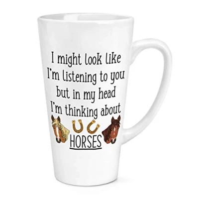 Image of I Might Look Like I&#039;m Listening to You Horses 17oz Large Latte Mug Cup