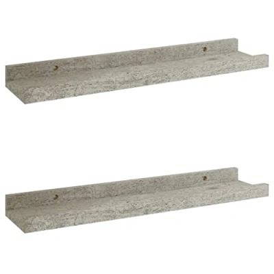 Image of vidaXL Wall Mounted Shelves in Concrete Grey, Durable MDF Material, Ideal for Displaying Various Items, Easy to Clean, 2 Pieces Set