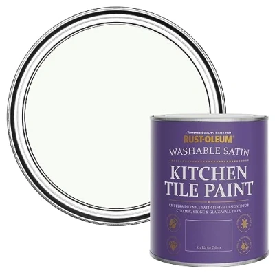 Image of Rust Oleum White Water Resistant Kitchen Tile Paint in Satin Finish Still 750ml