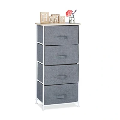 Image of Relaxdays Shelving System, Chest of Drawers, Standing Shelf with Boxes, HxWxD: 95 x 45 30 cm, Metal and Wood, Grey