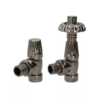 Image of Traditional Thermostatic Radiator Valves Black Nickel TRV &amp; Lockshield Set Bentley Gothic