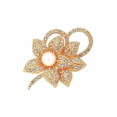 Image of Crystal Pearl Brooch Pin Flower Badge Bouquet Elegant Rhinestone Lapel Floral Bow Clothes Accessories Jewelry Gifts