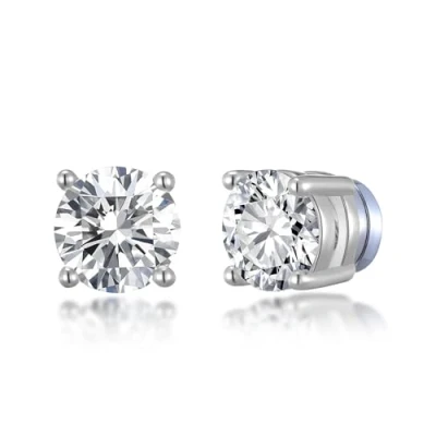 Image of Philip Jones Silver Plated Round Magnetic Clip On Stud Earrings Created with Zircondia® Crystals