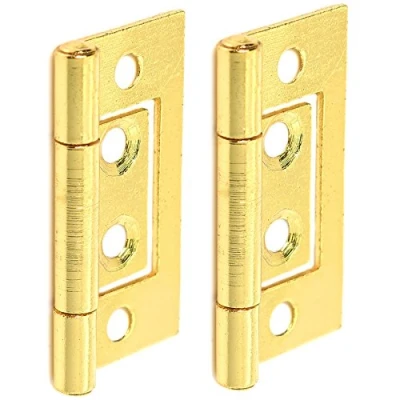 Image of 25 Pairs of Small 40mm Brass Flush Hinges 1.5&quot; Cupboard/Cabinet/Unit Fittings
