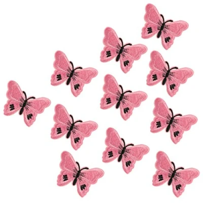 Image of XUNHUI Pink Embroidered Butterfly Patch Iron On Clothes Insects Sticker for Garment DIY Butterflies Patches Applique 10 Pieces