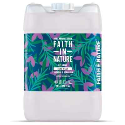 Image of Faith In Nature Natural Lavender &amp; Geranium Liquid Hand Wash, Relaxing, Vegan Cruelty Free, No SLS or Parabens, 20L Refill Pack