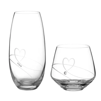 Image of DIAMANTE Swarovski &#039;Romance&#039; Crystal Vase Gift Set Hand Cut Barrel (25cm) &amp; Tealight Holder with Crystals