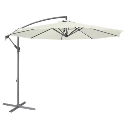 Image of Dellonda Ø3m Banana Parasol with Crank Handle and Cover, Patio Sun Shade, Overhanging Large Garden Umbrella Cream Three Meter Canopy DG265