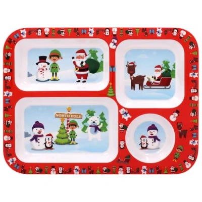 Image of Little Stars Christmas Childrens Mealtime Tray, Lightweight sectioned Plate for Kids &amp; Toddlers 4 compartments