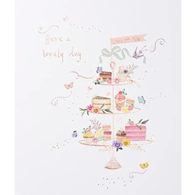 Image of Paperlink General Female Birthday Card for Women Afternoon Tea Cake Stand with Embossed Foil Eco Friendly &amp; Recyclable