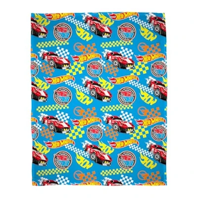 Image of Character World Official Hot Wheels Fleece Blanket Super Soft Warm Blue Throw, Flame Design Perfect For The Bedroom, Camping &amp; Sleepovers 100 x 150cm