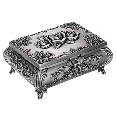 Image of SUMNACON Metal Trinket Storage Box Antique Jewellery Case Rectangle for Ring Necklaces Earrings Keepsake Display Organizer