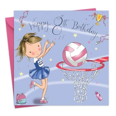 Image of Twizler 8th Birthday Card For Girl with Netball Age 8 Girls Gifts Childrens Happy