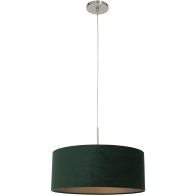 Image of Sparkled Light Cylindrical Pendant Ceiling Brushed Steel, Velvet Green