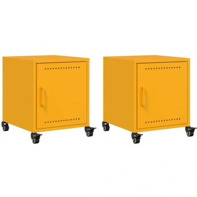 Image of vidaXL Bedside Cabinets/Nightstand/Bed Side Table 2 pcs Mustard Yellow Steel 36x39x43.5 cm