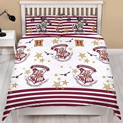 Image of Harry Potter Muggles Design Double Duvet Cover Reversible Two Sided Official White Bedding With Matching Pillow Case