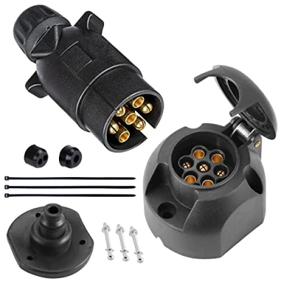 Image of SPARKMOTO 7 Pin Trailer plug and 7Pin socket,12V Towing socket With Installation Accessories,Trailer Wiring Tow bar for Semitrailers Caravan RV Cars (Screw Cap)