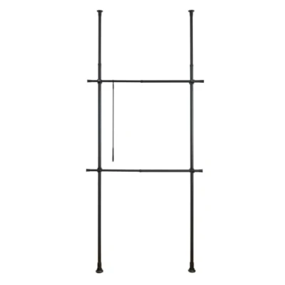 Image of WENKO Herkules Basic Telescopic System Black Matt, Adjustable Organiser System, 2 Clothes Rails, to Various Places, 75 120 x 165 300 11 cm, Powder Coated Metal