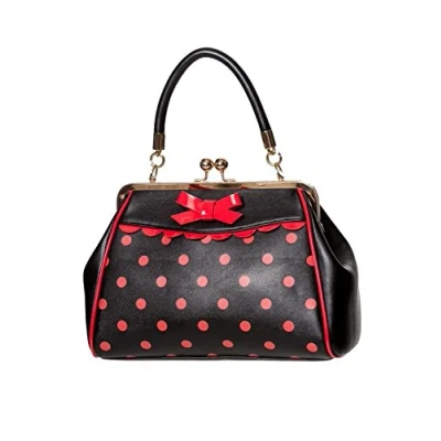 Image of Banned Crazy Little Thing Vintage Bag 50s Rockabilly Polka Top Handle Handbag Black &amp; Red