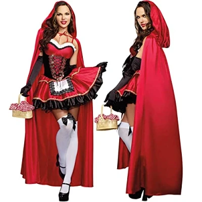 Image of NC Halloween Dress Up, Sexy Fairy Tale Little Red Riding Hood Costume, Castle Queen Uniform Temptation, Cosplay, M