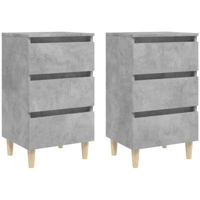 Image of vidaXL Bed Cabinets &amp; Solid Wood Legs 2 pcs Concrete Grey 40x35x69 cm