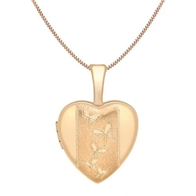 Image of Carissima Gold Women&#039;s 9 ct Rose Heart Butterfly Locket Pendant on Curb Chain Necklace of Length 46 cm