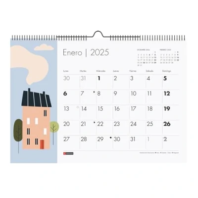 Image of Miquelrius 2025 Wall calendar, A3 Calendar: 420 x 296 mm, with note space, double spiral binding, Spanish, Peony Rose Design, Vases