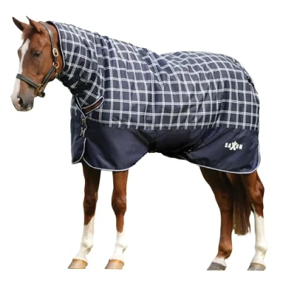 Image of Saxon Defiant 600D Combo Neck Heavy Horse Rug, Navy Plaid, 7&#039;3