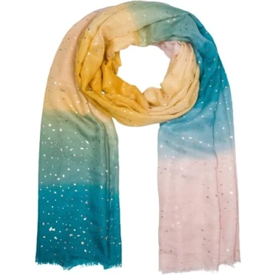 Image of styleBREAKER women&#039;s scarf with multicolored gradient and metallic details, lightweight large shawl short fringes 01016226, Colour:Petrol Curry Beige