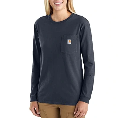 Image of Carhartt Women&#039;s Loose Fit Heavyweight Long Sleeve Pocket T Shirt, Navy, S