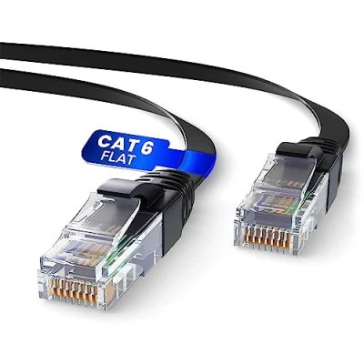 Image of Mr. Tronic Flat Cat 6 Ethernet Cable 25m, High Speed LAN Network with RJ45 Connectors, 25m Cat6 Internet 1 Gbps, ADSL AWG24 Patch Cable, UTP CCA (25 Meter, Black)