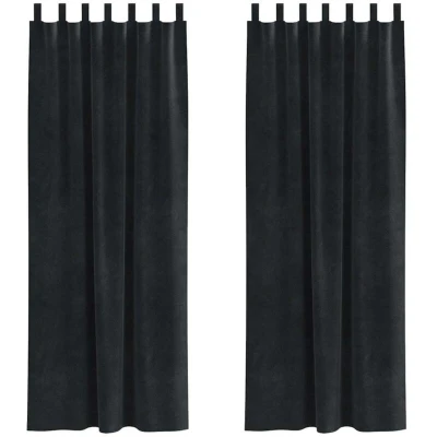 Image of vidaXL Blackout Curtains with Hanging Loops 2 pcs Black Velvet