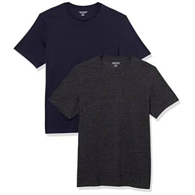 Image of Amazon Essentials Men&#039;s T Shirt Slim Fit Short Sleeve Crewneck, Pack of 2, Charcoal Heather/Navy, L