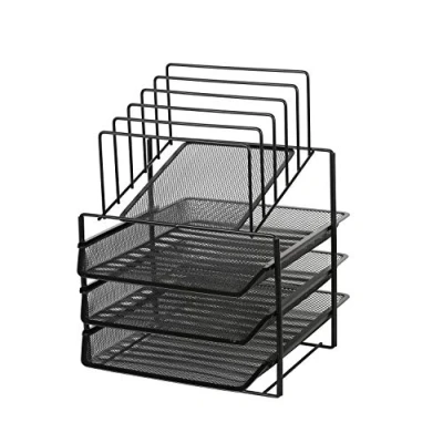 Image of Exerz Desk Organiser 3 Layer Sliding Letter Trays with 5 Dividers Upright Sections/Paper Sorter/Drawer/Desk Multifunctional File Holder for Office, School (Black)