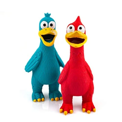 Image of CHIWAVA 2 Pack Squawking Latex Dog Toy Chicken Duck Squeeze Squeak Interactive Play for Medium Large Dogs Assorted Color
