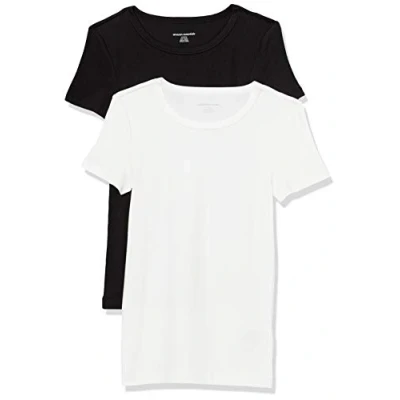 Image of Amazon Essentials Women&#039;s Slim Fit Short Sleeve Crewneck T Shirt, Pack of 2, Black/White, S