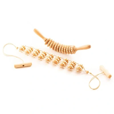Image of tuuli Anti Cellulite Massage Set Massager Back Roller with Handle Maderotherapy Made of Wood