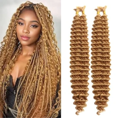 Image of 24 Inch Deep Wave Bulk Hair for Braiding, No Weft Curly Braiding Extensions Boho Braids Wet and Wavy Bohemian Bundles (27#, Inch(50g/Bundle x4))