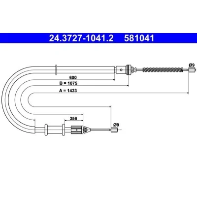 Image of 3653100QAE, 3653100QAF Brake Cable ATE 24.3727 1041.2 1423mm RENAULT: Kangoo I