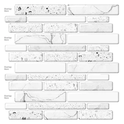 Image of Art3d Peel and Stick Brick Kitchen Backsplash Self Adhesive Wall Tile Stone Design, 10 Sheets (White)