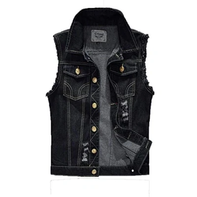 Image of HORZEE Sleeveless Jeans Jackets for Men Waistcoat Denim Vest, S, Black