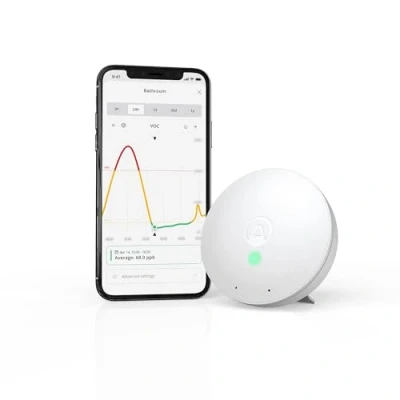 Image of Airthings 292 Wave Mini Indoor Air Quality Monitor with Volatile Organic Compound (VOC), Humidity and Temperature Detectors, Cable Free