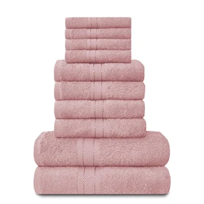 Image of Lions Towels Family Bale Set 10 Piece 100% Egyptian Cotton, 4x Face Hand 2x Bath Towel, Premium Quality Highly Water Absorbent Bathroom Accessories, Machine Washable, Blush Pink, 544661