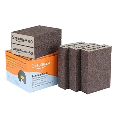 Image of STEBRUAM 5 Pieces Sanding Sponges,Coarse and Fine Blocks 60 Grits Specifications Pads,sand sponge Washable Reusable,Sand Paper Pack for Metal Wood Wall